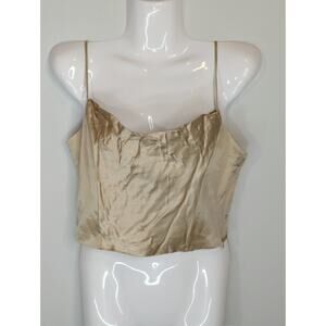 Zara Gold Cropped Satin Boned Shell Soft Cami Women's Small Chic Elegant Preppy